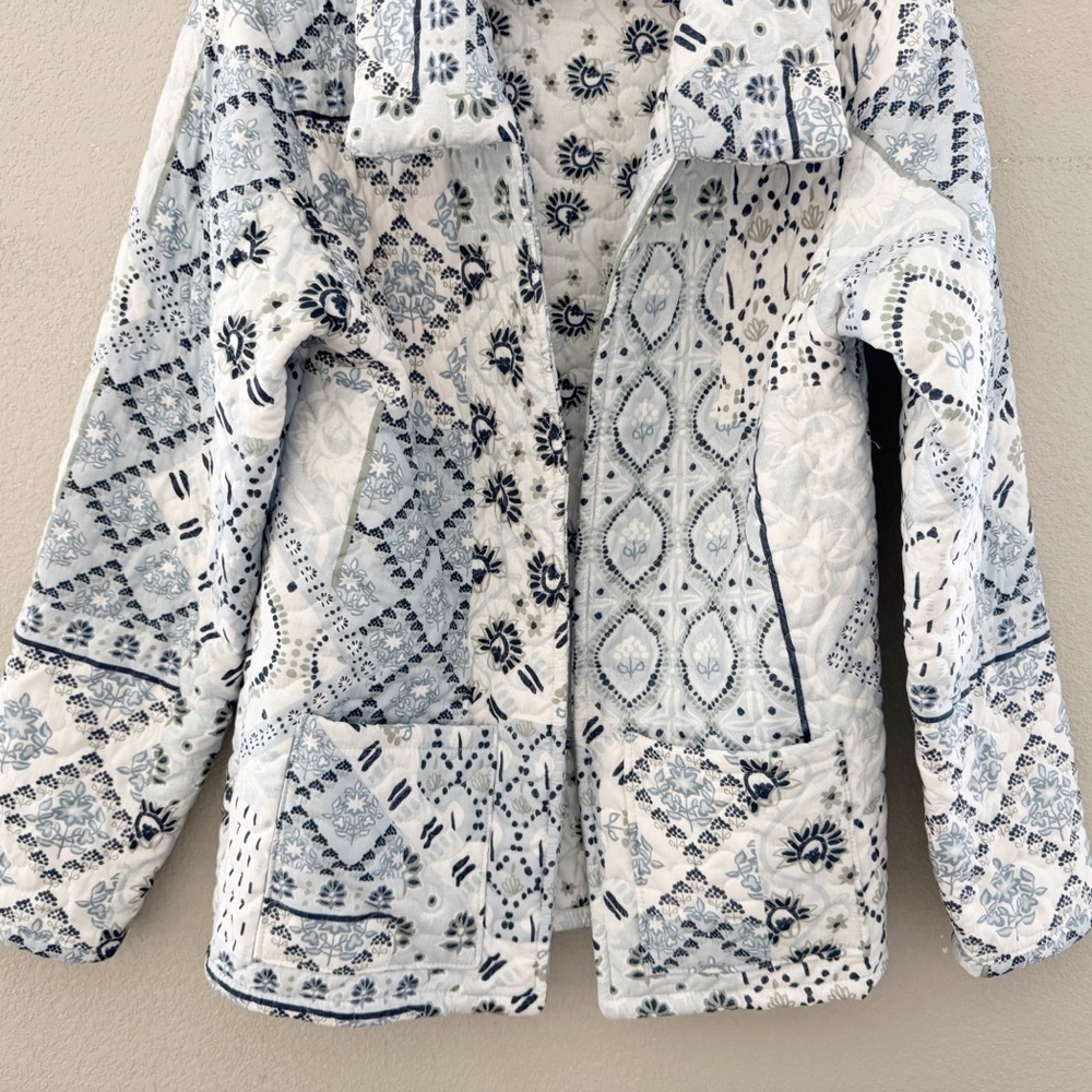 Ida Mae Home Quilted Jacket Large White Blue Patchwork Floral Cottagecore Boho - Picture 8 of 12